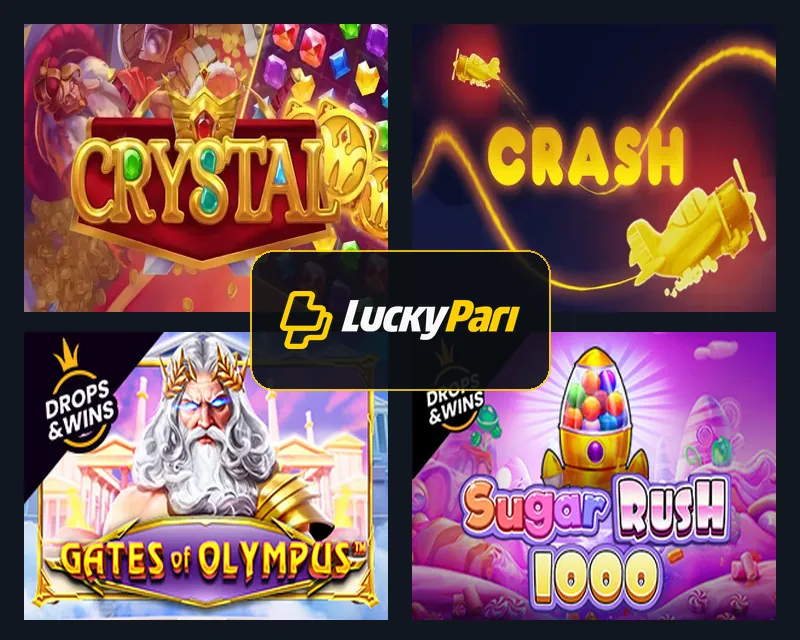 Luckypari logo with Crystal, Crash, Gates of Olympus and Sugar Rush